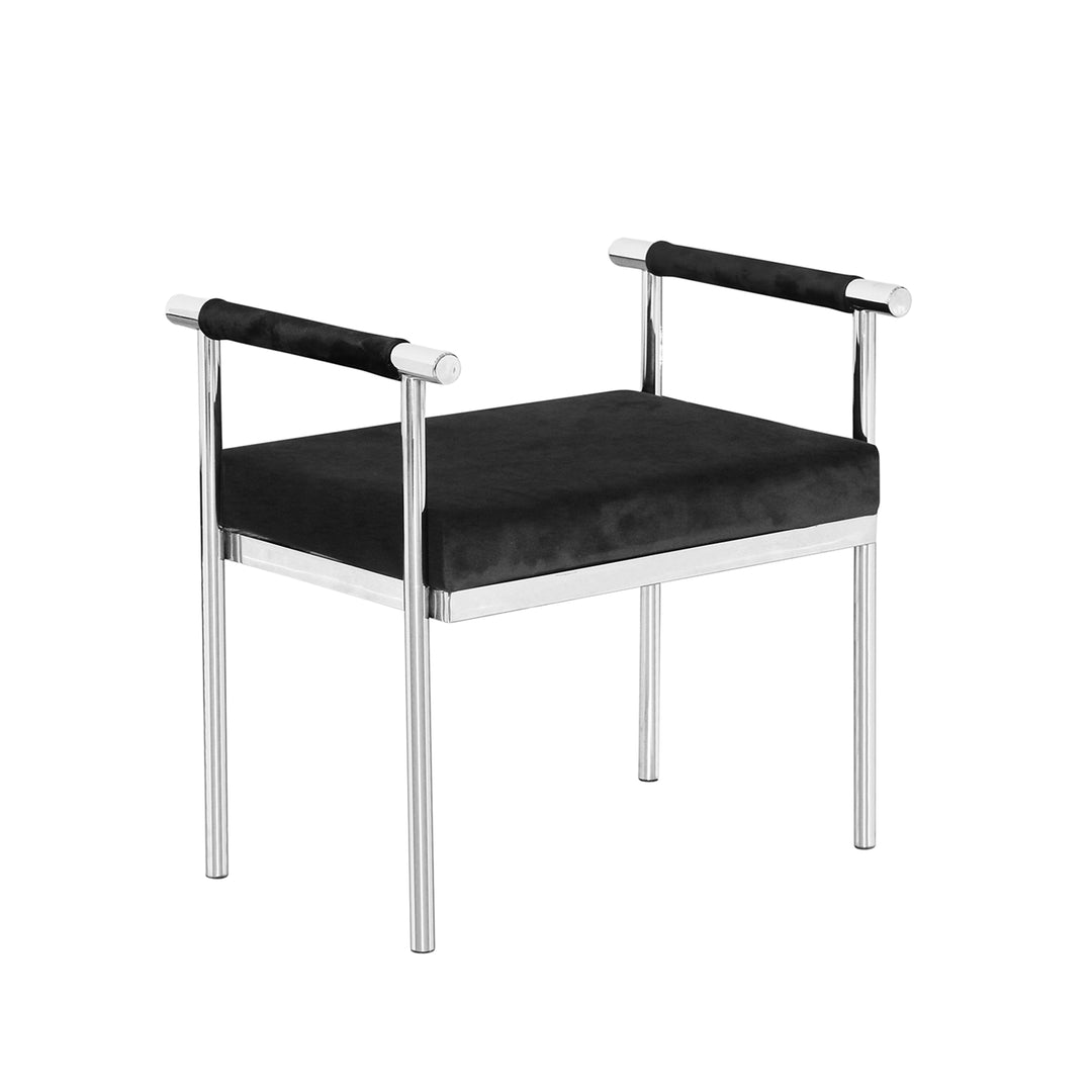 BENCH W/VELVETEEN SEAT, SILVER/BLACK