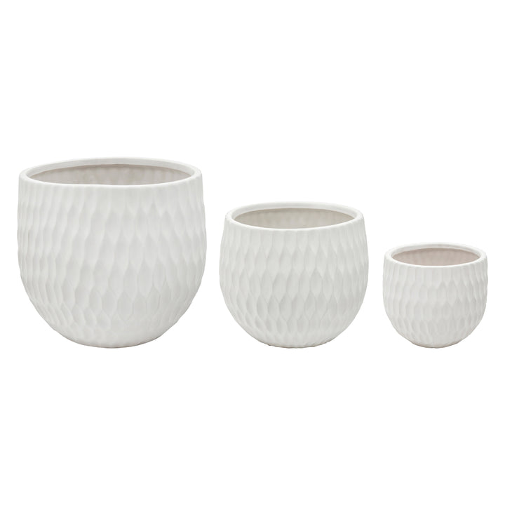 S/3 CERAMIC PLANTERS , MATTEWHITE