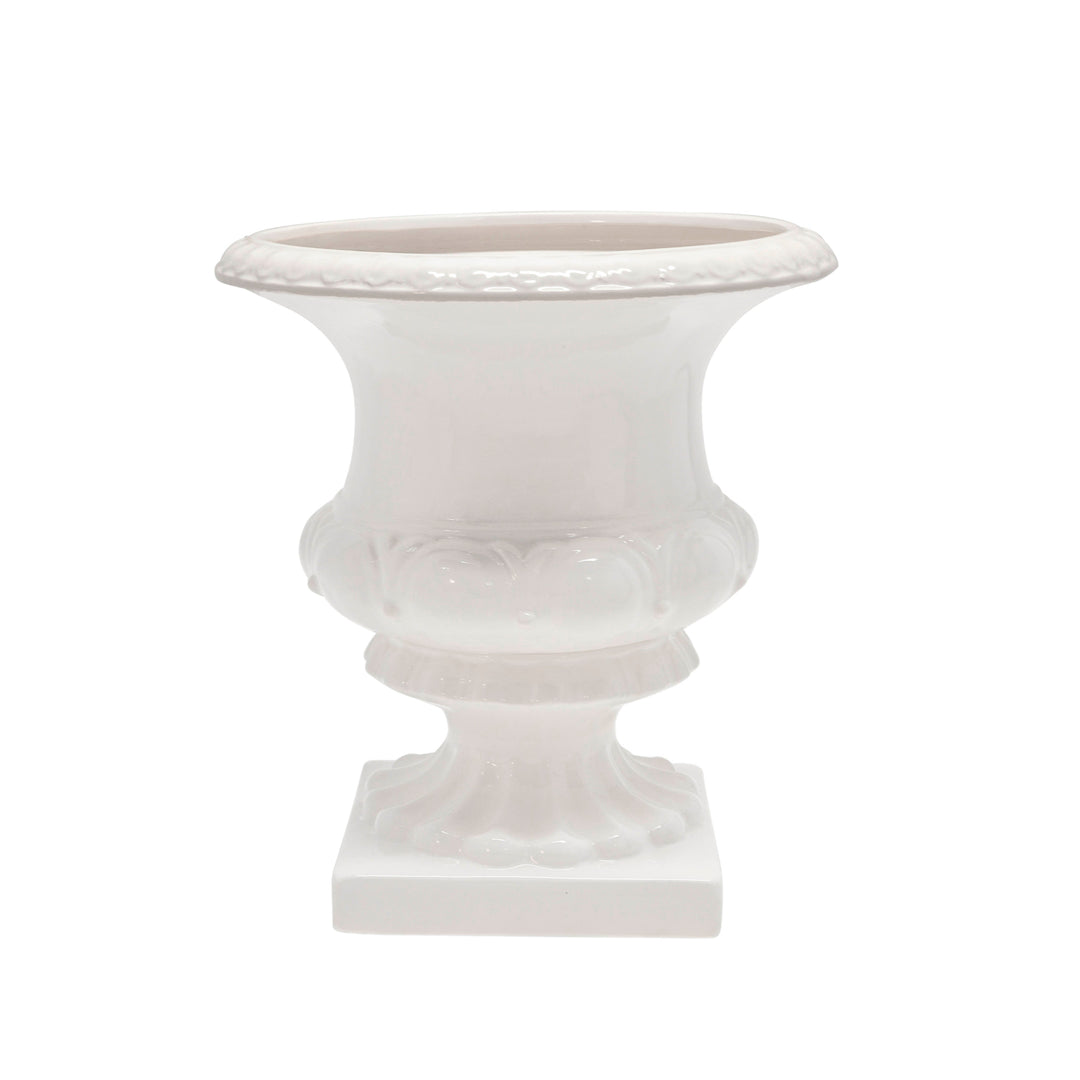 WHITE FOOTED CERAMIC URN 15.75"