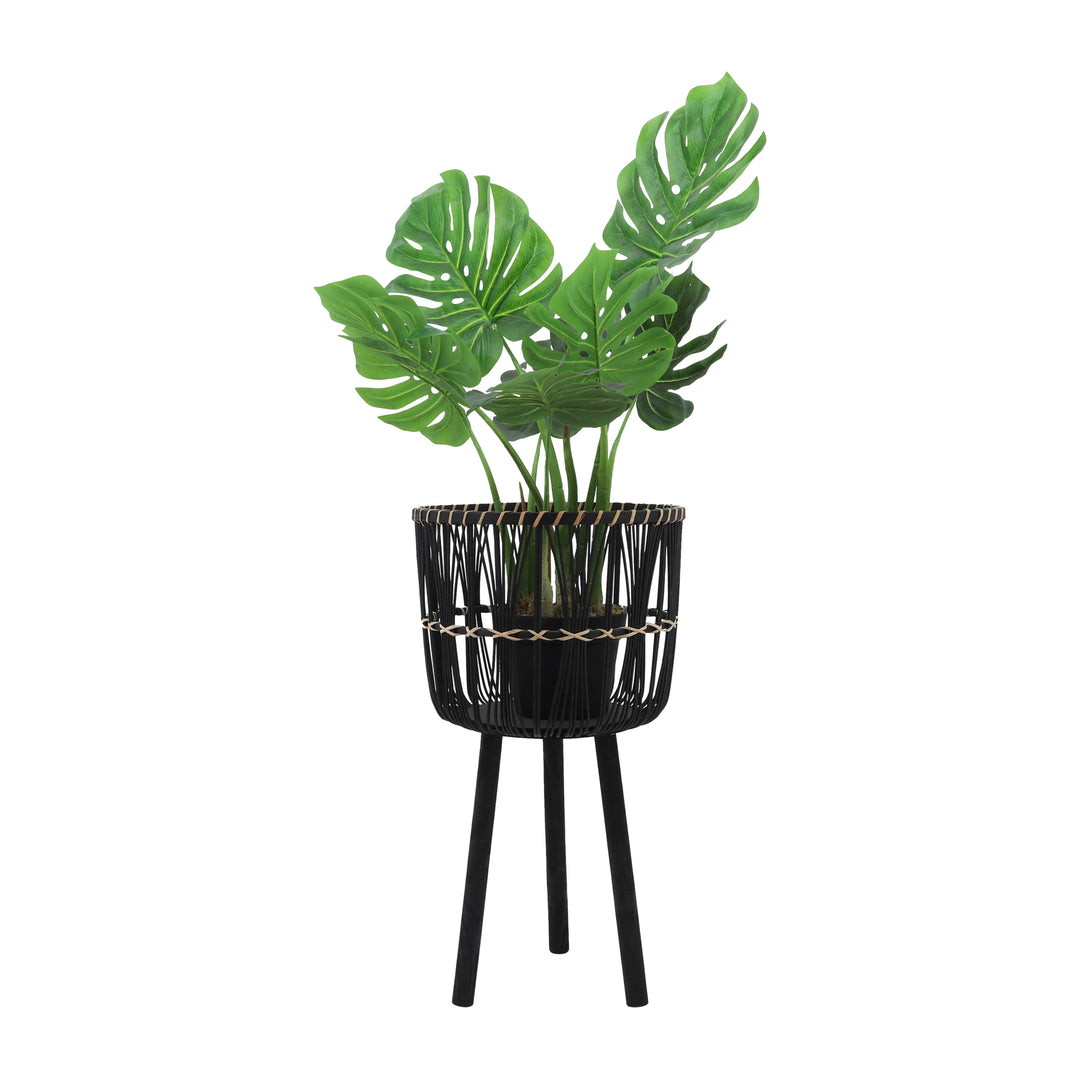 S/3 Bamboo Planters 11/13/15", Black