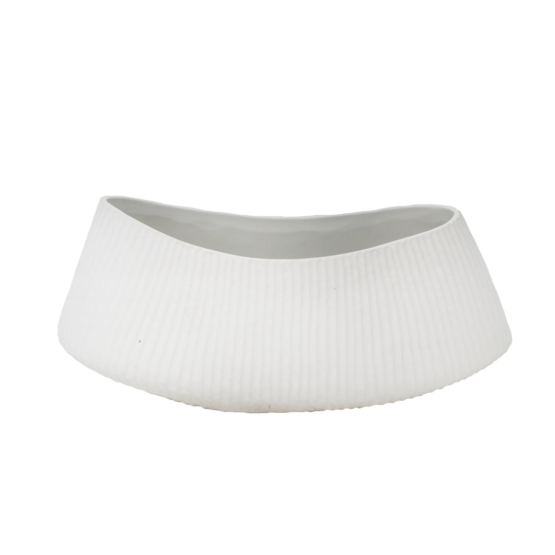 MATTE WHITE RIBBED VASE 5.25"