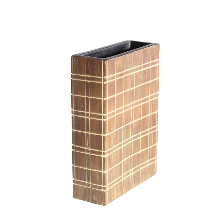 LIGHT BROWN GRID VASE 10"