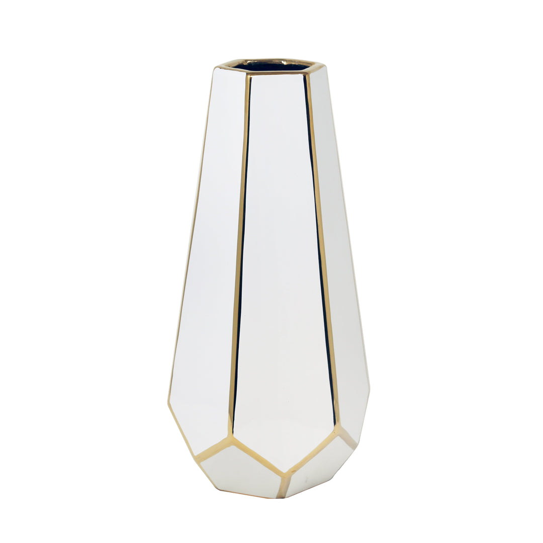 WHITE/GOLD FACETED VASE14