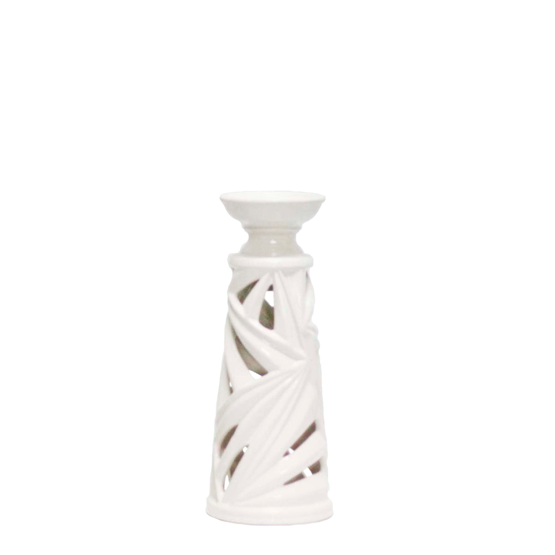 WHITE PALM LEAF CANDLE HOLDER, 12"