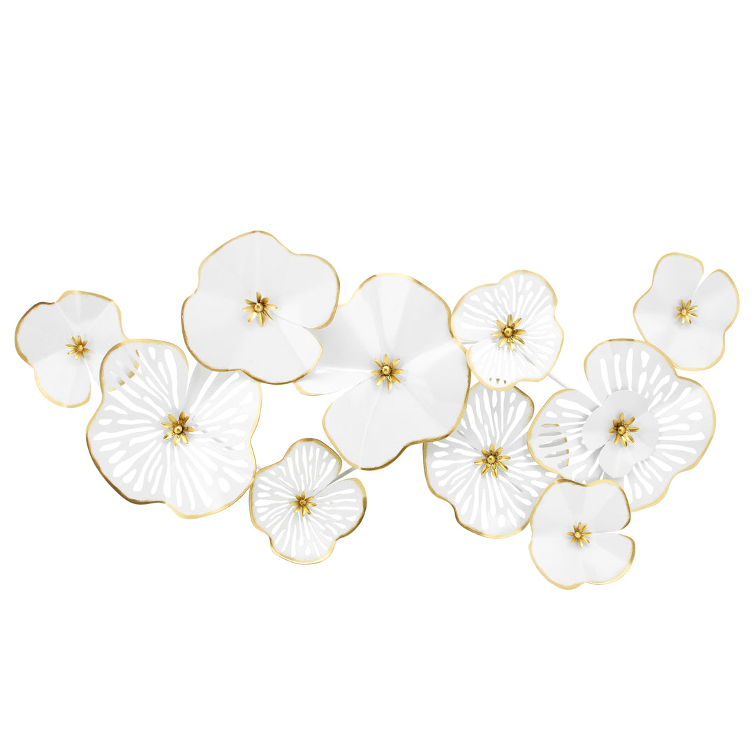 METAL FLOWERS WALL DECO, WHITE/GOLD