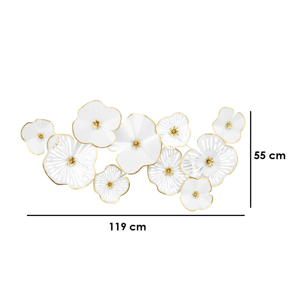 METAL FLOWERS WALL DECO, WHITE/GOLD