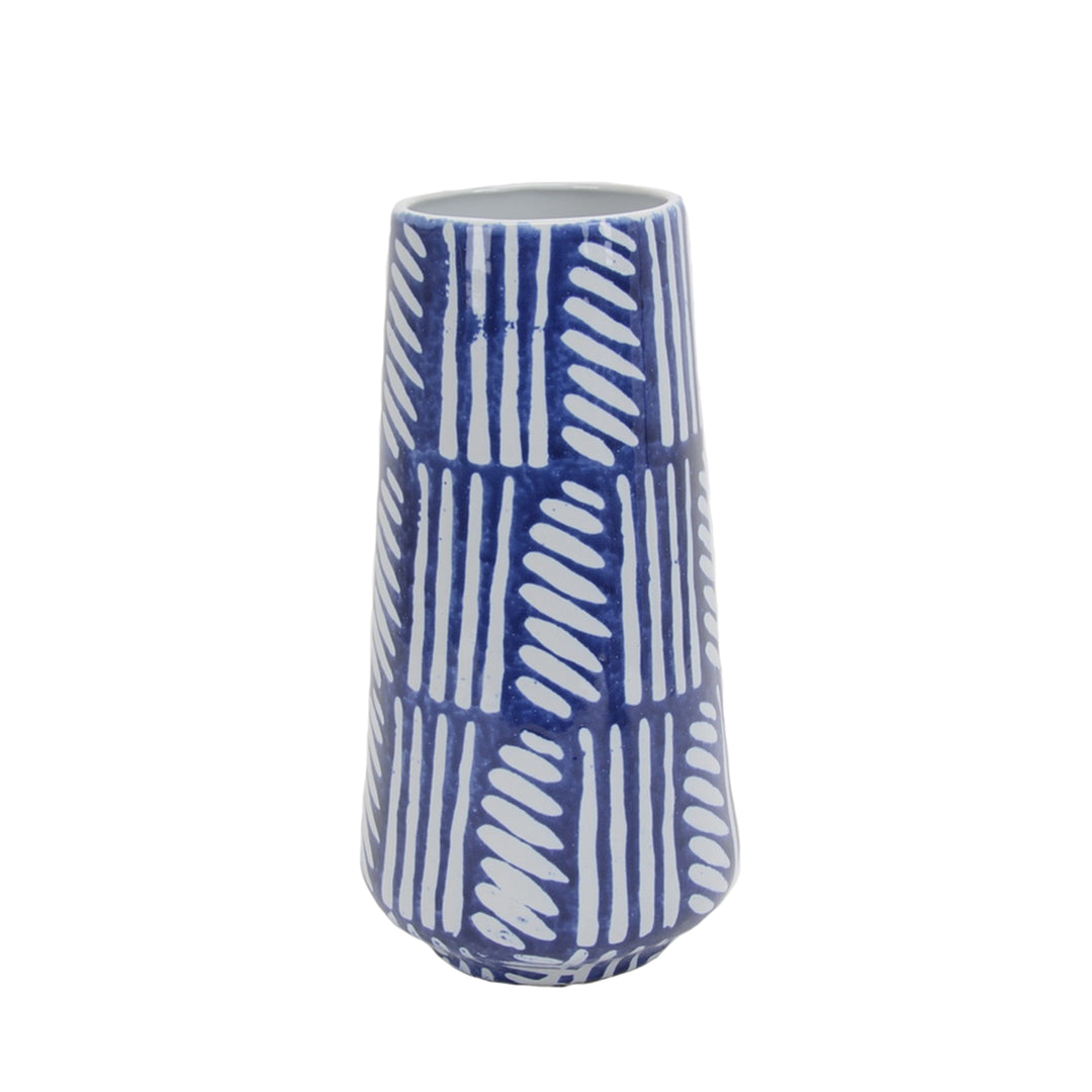 BLUE/WHITE PAINTED GLAZE VASE 12.25"