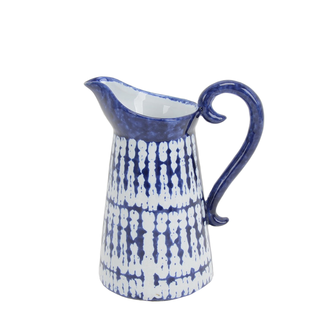 BLUE/WHITE GLAZE PITCHER 7.75"