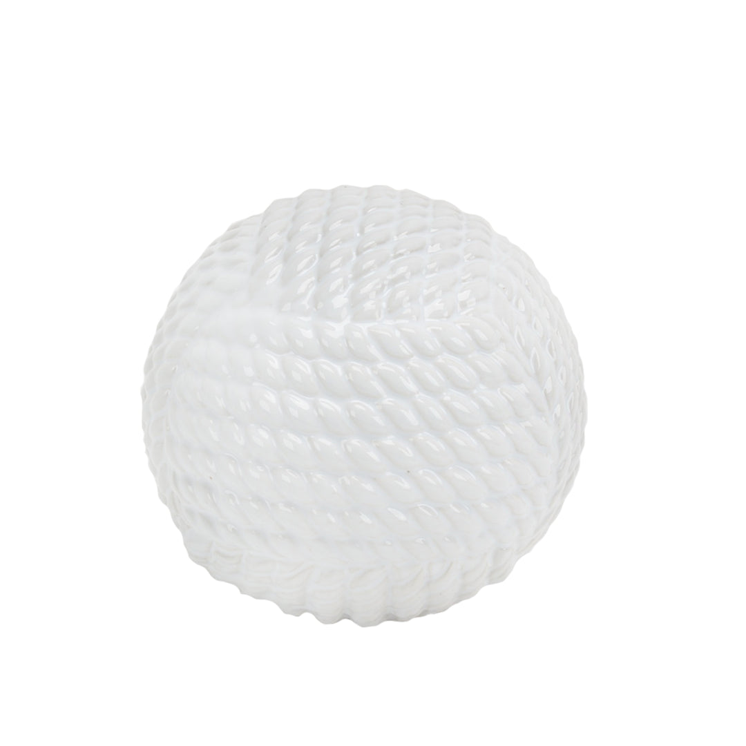 WHITE CERAMIC ROPE ORB 5.75"