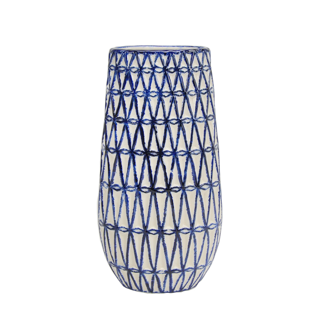 FENCED BLUE/WHITE VASE