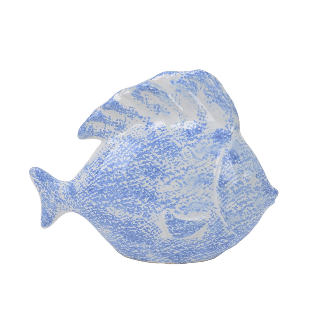 LIGHT BLUE/WHITE CERAMIC FISH8"