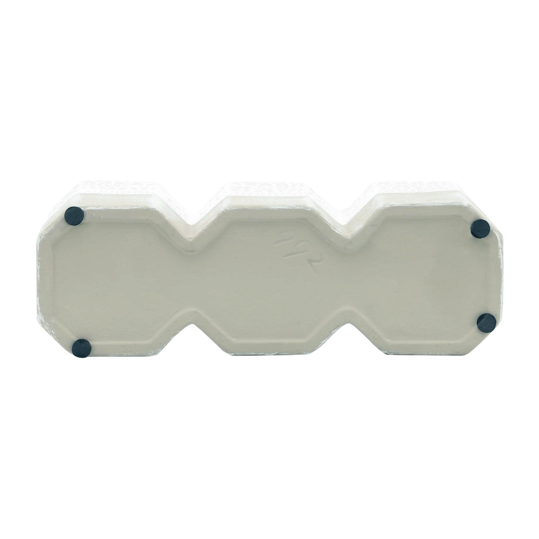 CER, 4"H 3-CUP AZTEC  PEN HOLDER, WHITE/GRAY