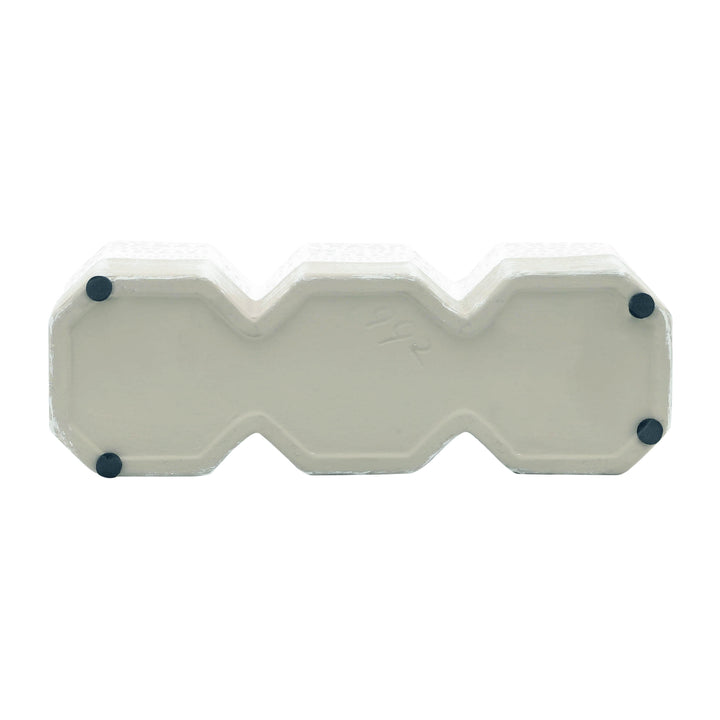 CER, 4"H 3-CUP AZTEC  PEN HOLDER, WHITE/GRAY