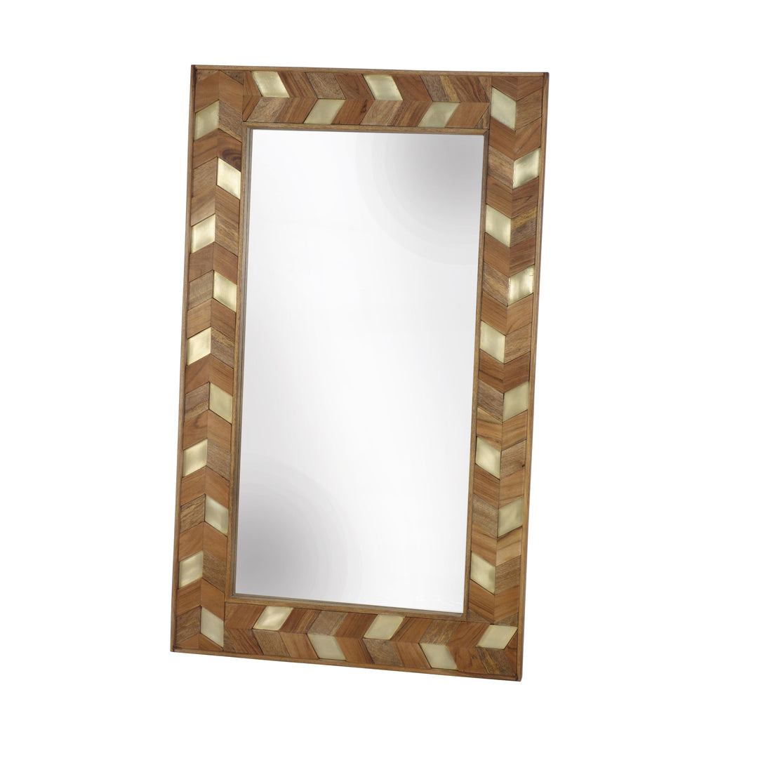 CHEVRON DESIGN WOODEN MIRROR, BROWN