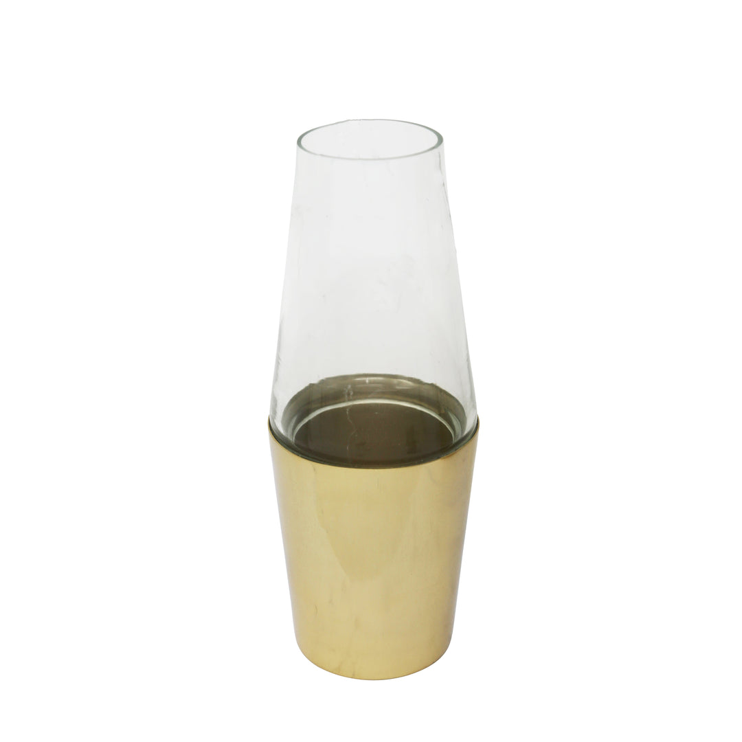 10.5" METAL & GLASS VASE, GOLD