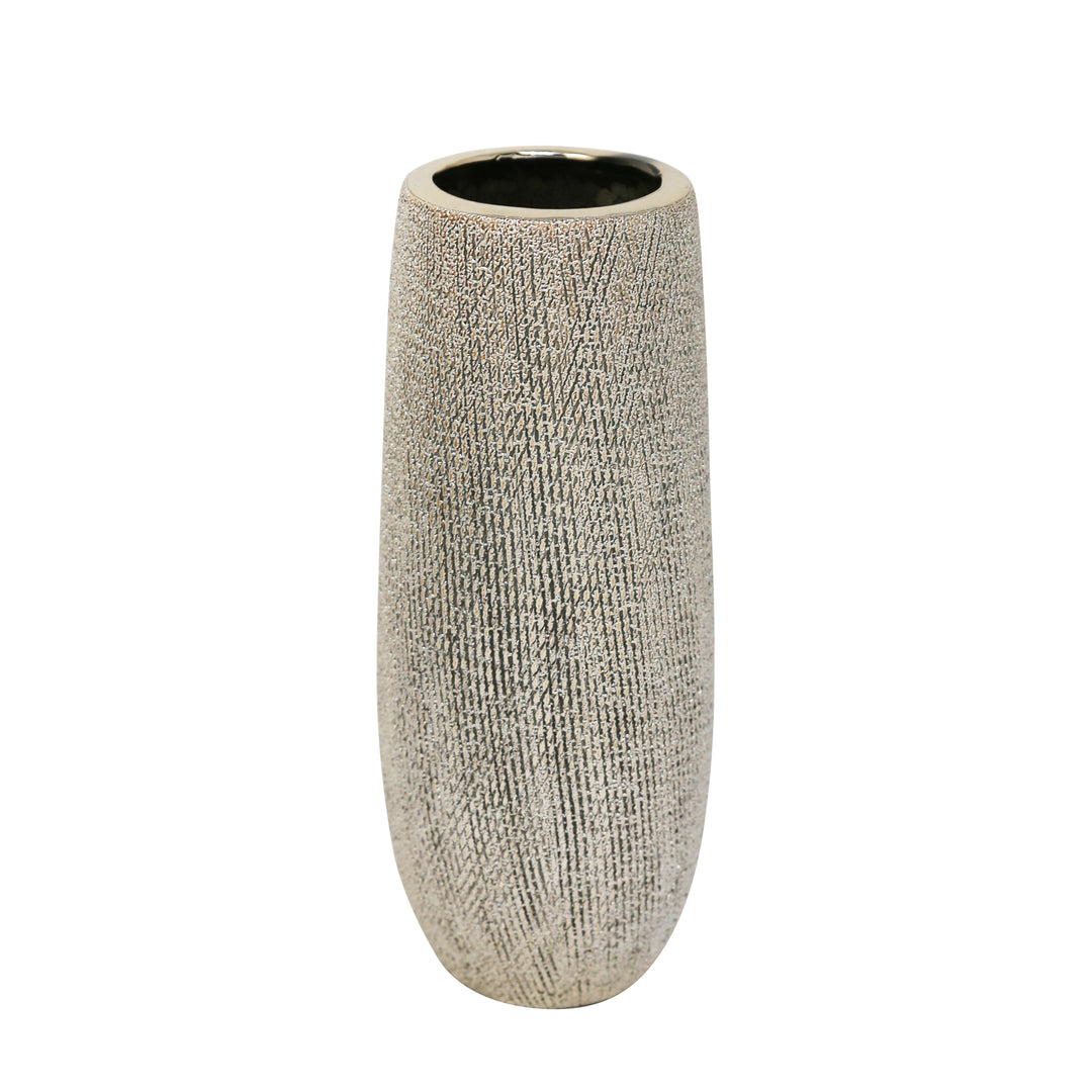 CERAMIC 10" VASE,CHAMPAGNE