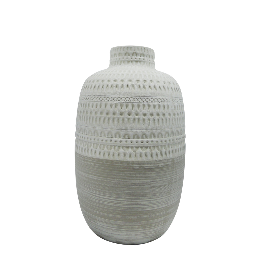 CERAMIC 7.75" TRIBAL VASE, BEIGE