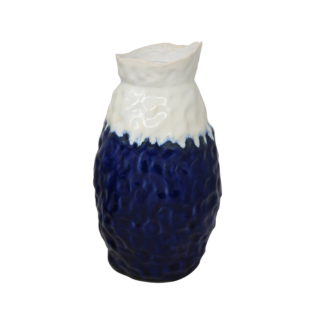 CERAMIC VASE 13"H, WHITE/BLUE