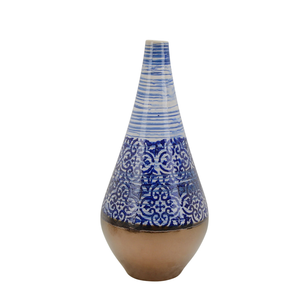 CERAMIC VASE W/BRONZE BOTTOM 21.5", MULTI