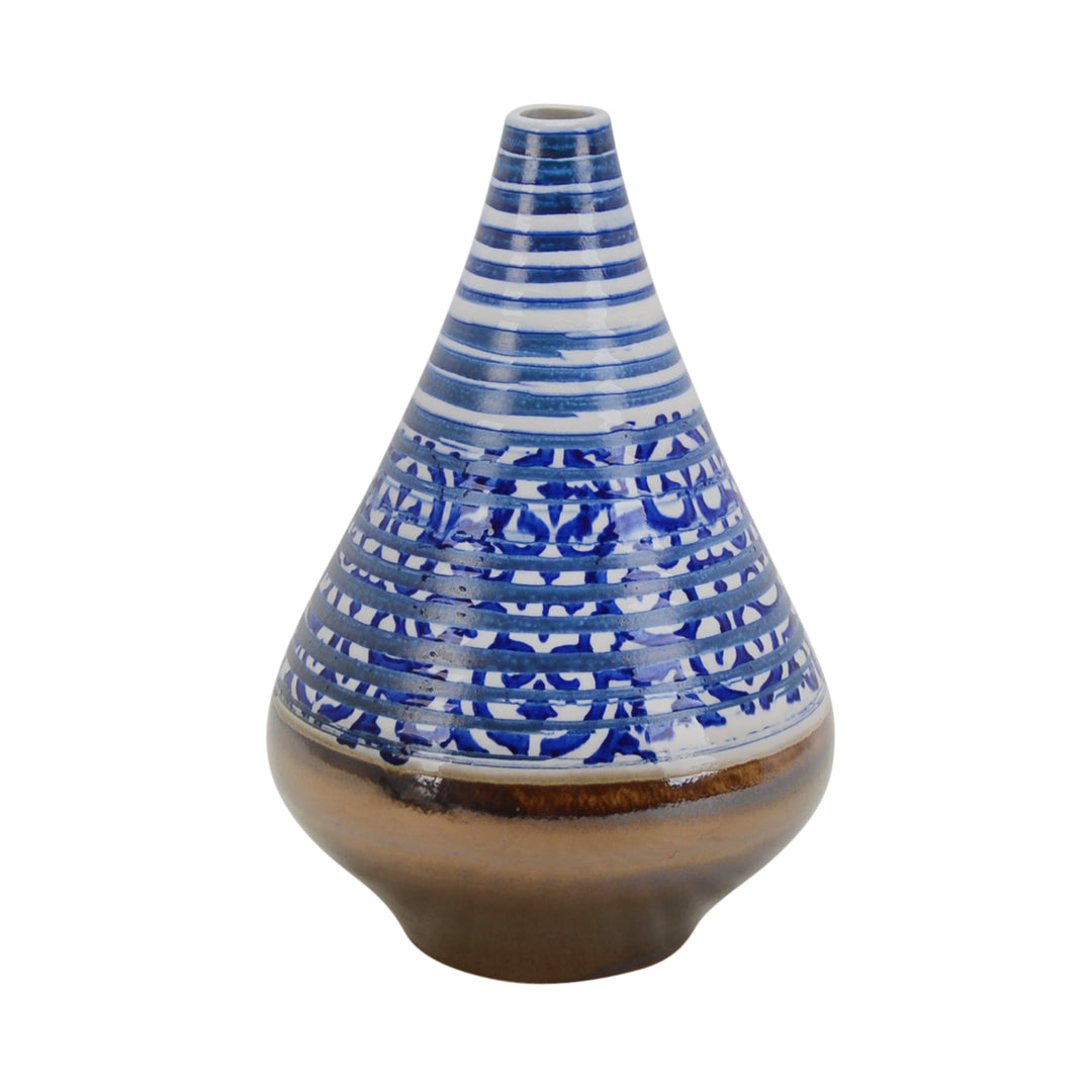 CERAMIC VASE W/BRONZE BOTTOM 10.5", MULTI