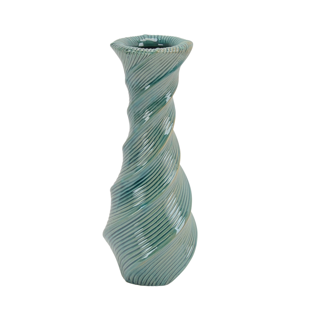 Ceramic Vase W/ Swirl Pattern, 16"H Turquoise