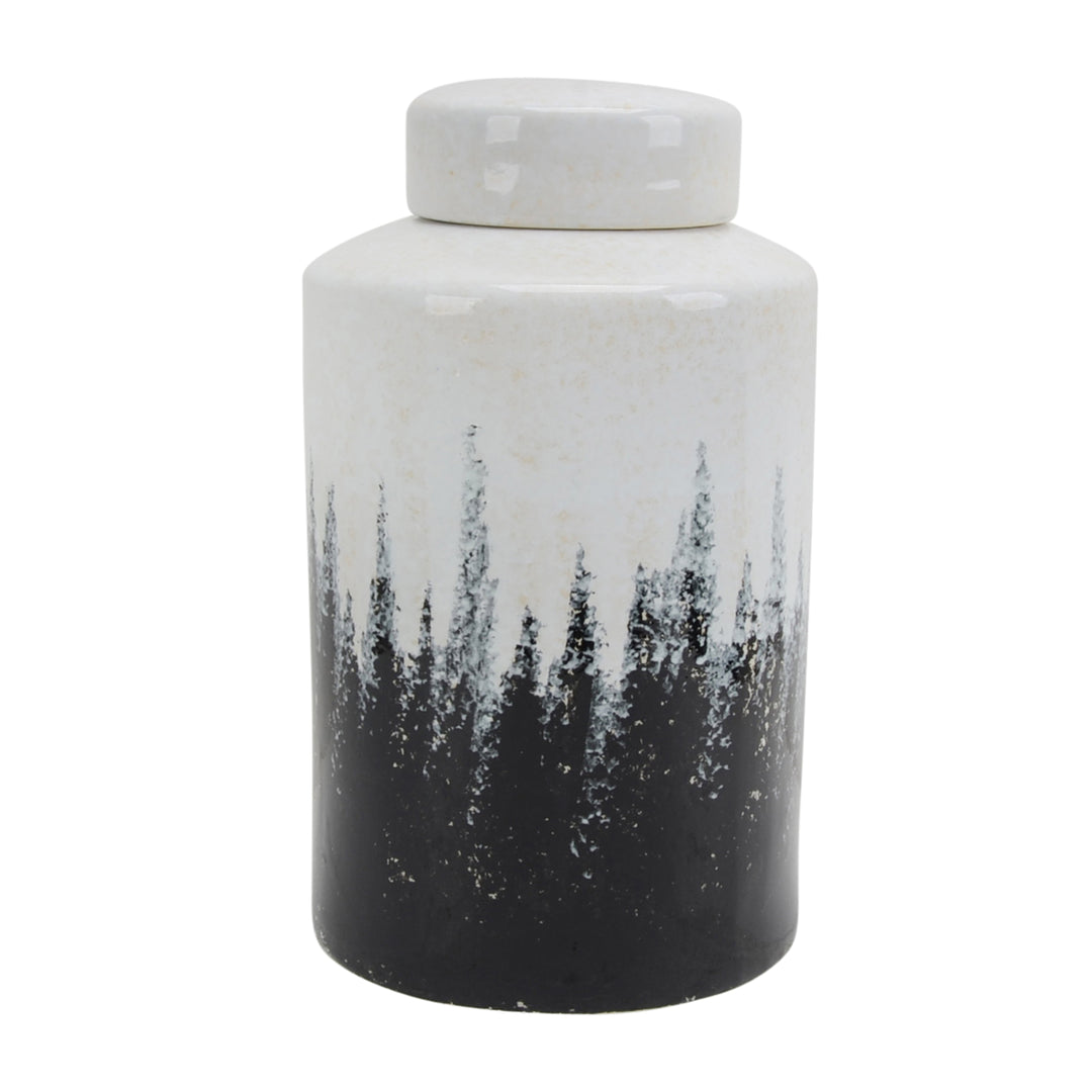 Ceramic Covered Jar 16"H, Gray/White