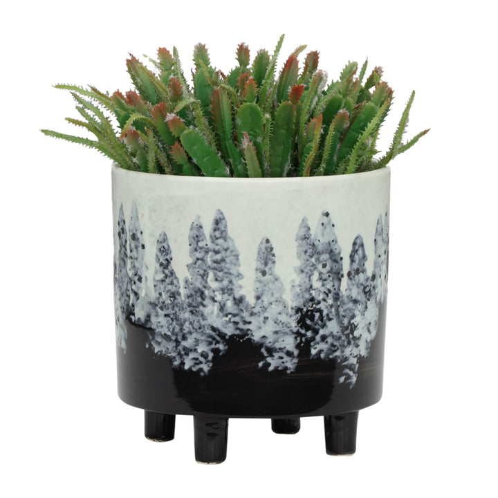 S/2 Ceramic Footed Planters 9/6", White/Black