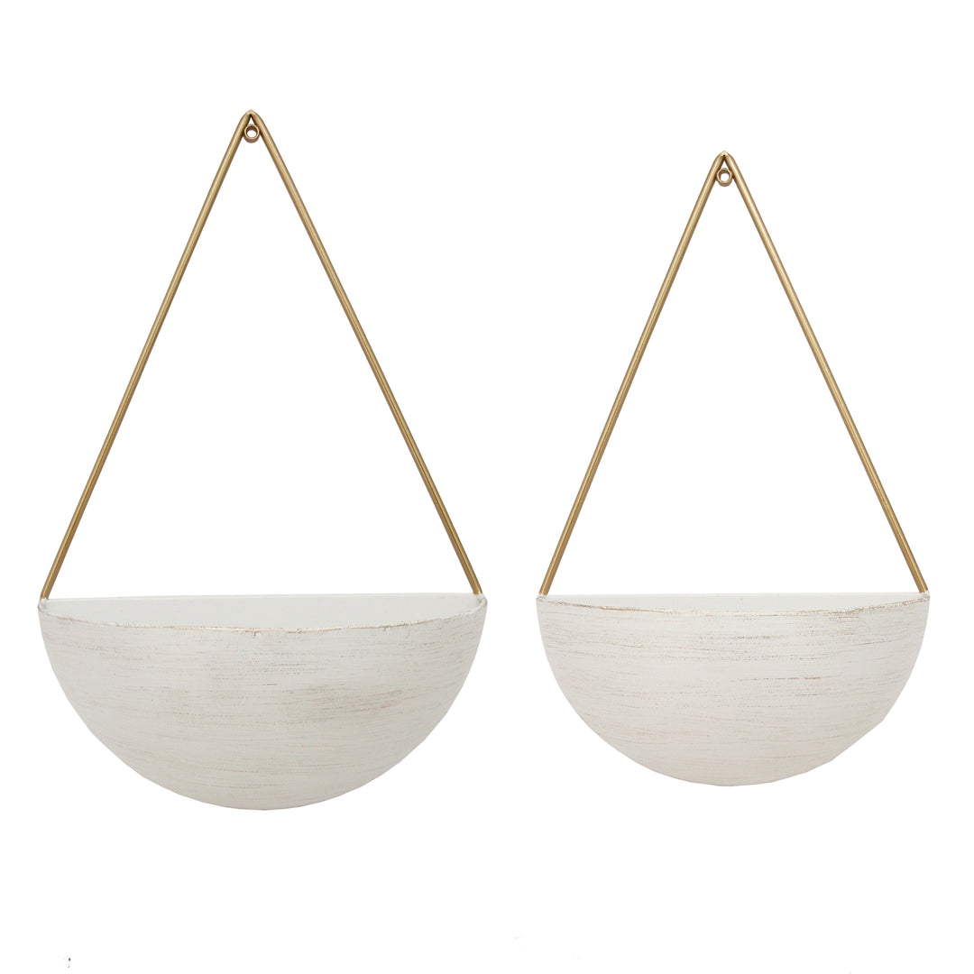 S/2 METAL HALF MOON WALL PLANTERS, WHITE