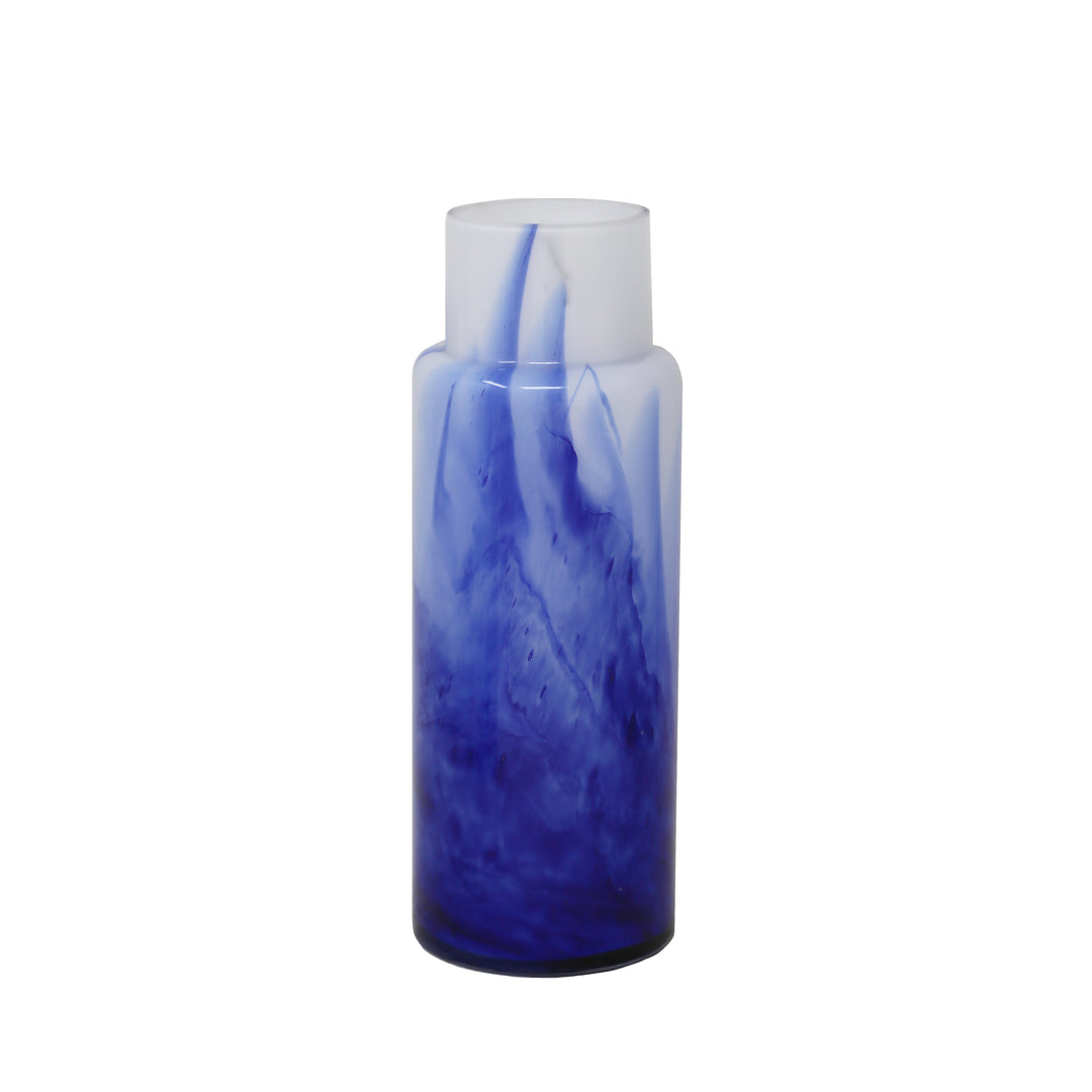 GLASS VASE 13", WHITE / BLUE