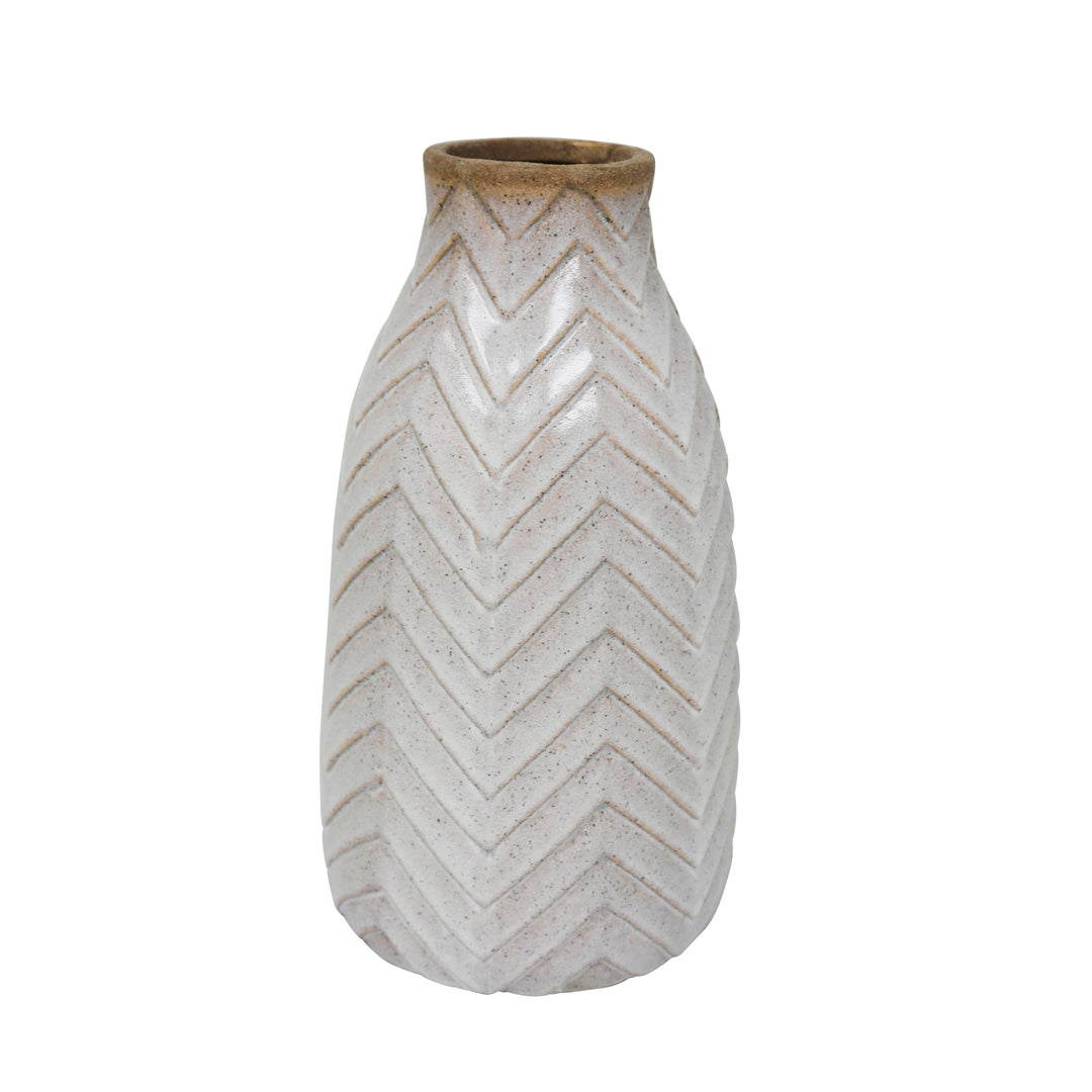 CERAMIC 12" TRIBAL LOOK VASE, IVORY