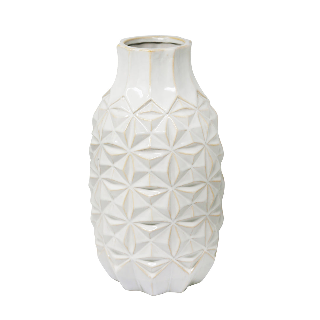 CERAMIC 15" GEO VASE, IVORY