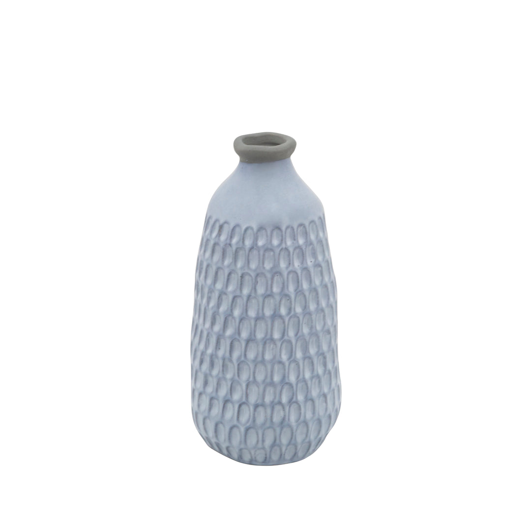 CERAMIC 9" ORGANIC DIMPLED VASE, BLUE