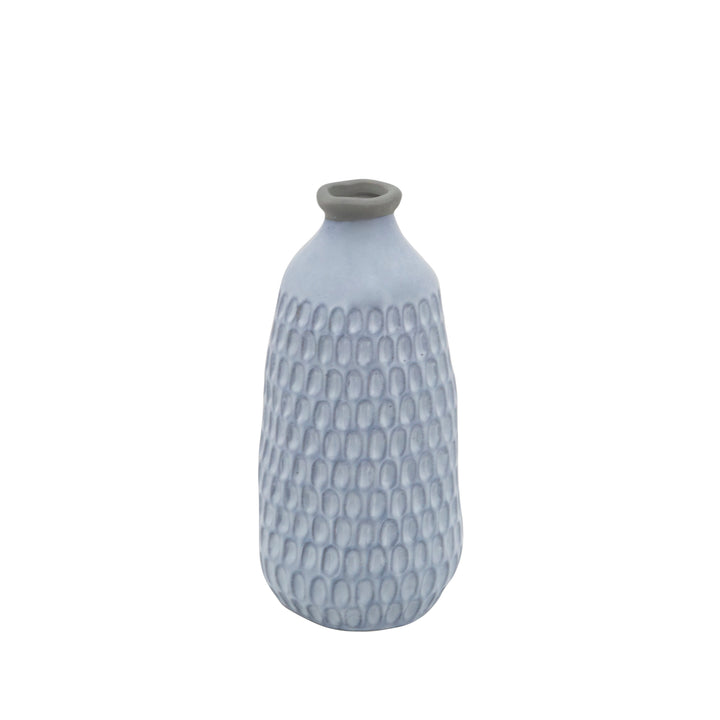 CERAMIC 9" ORGANIC DIMPLED VASE, BLUE