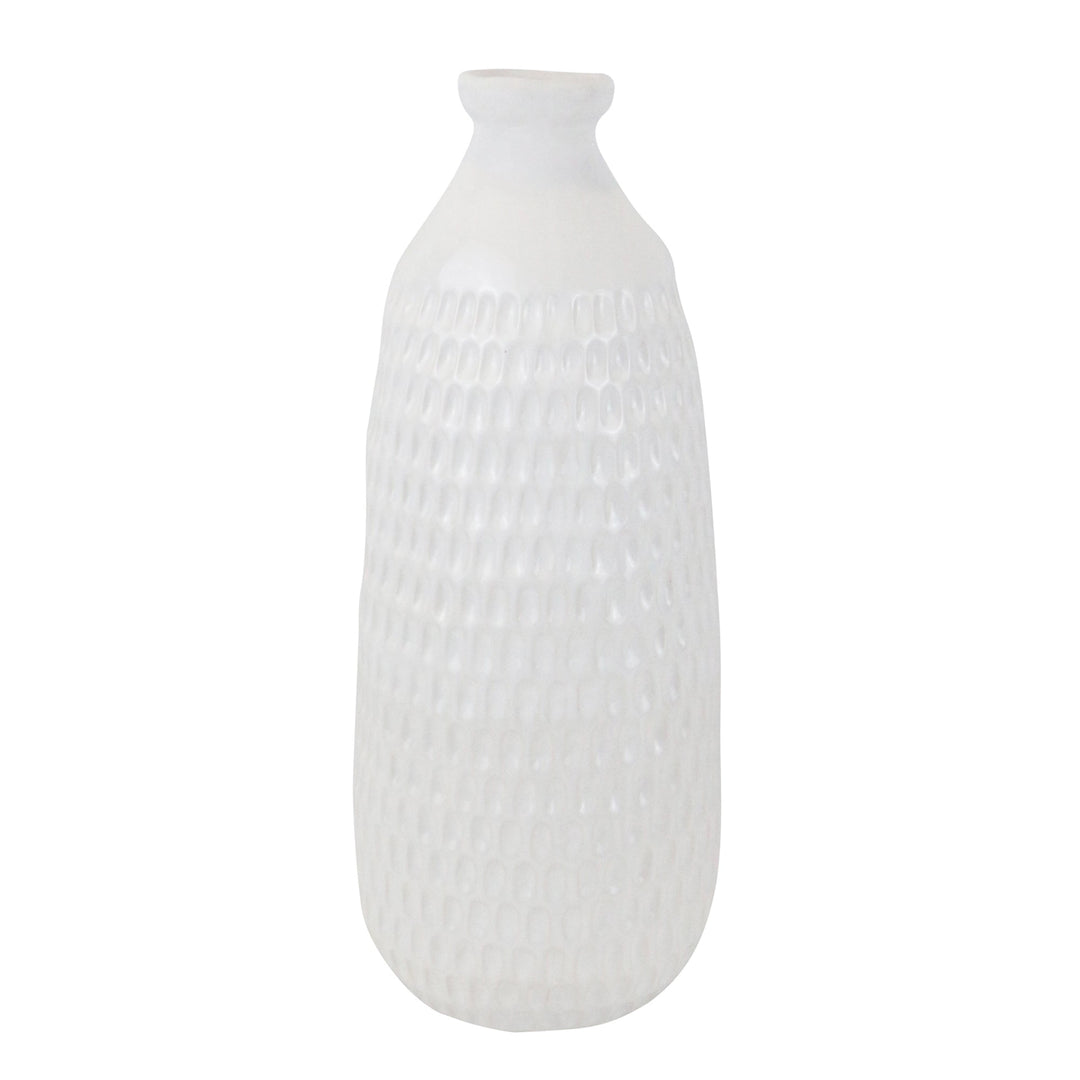 CERAMIC 16" DIMPLED VASE, WHITE