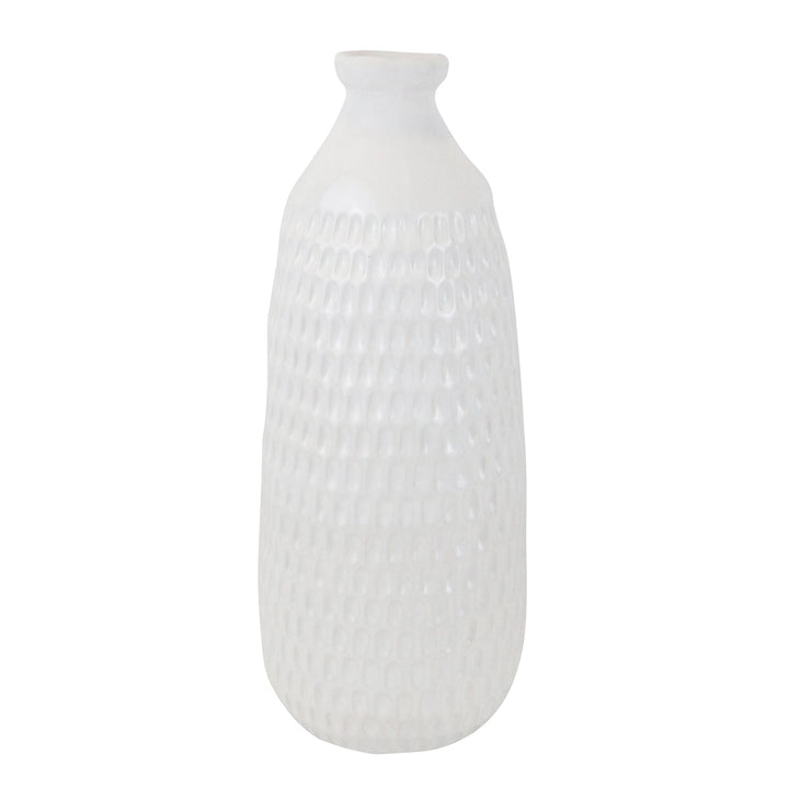 CERAMIC 16" DIMPLED VASE, WHITE