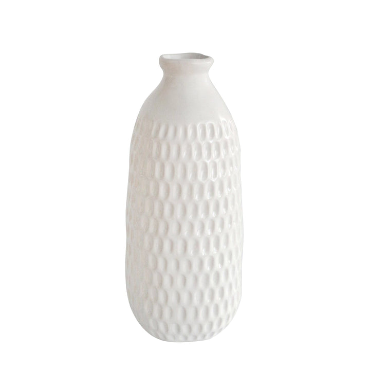 CERAMIC 12" DIMPLED VASE, WHITE