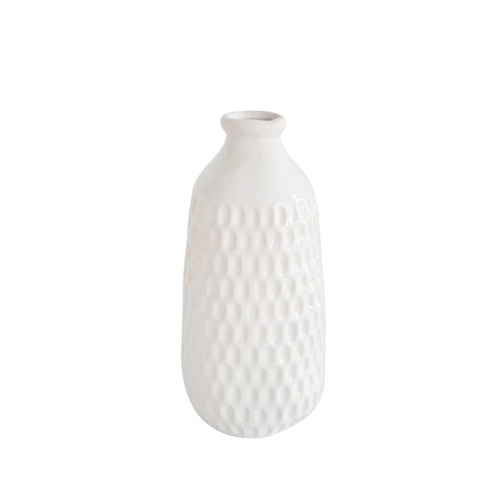 CERAMIC 9" DIMPLED VASE, WHITE