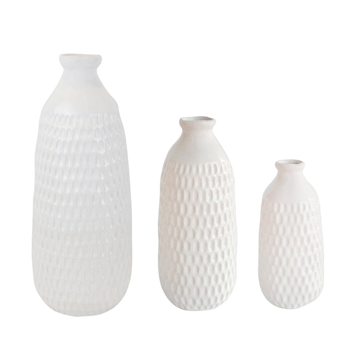 CERAMIC 9" DIMPLED VASE, WHITE