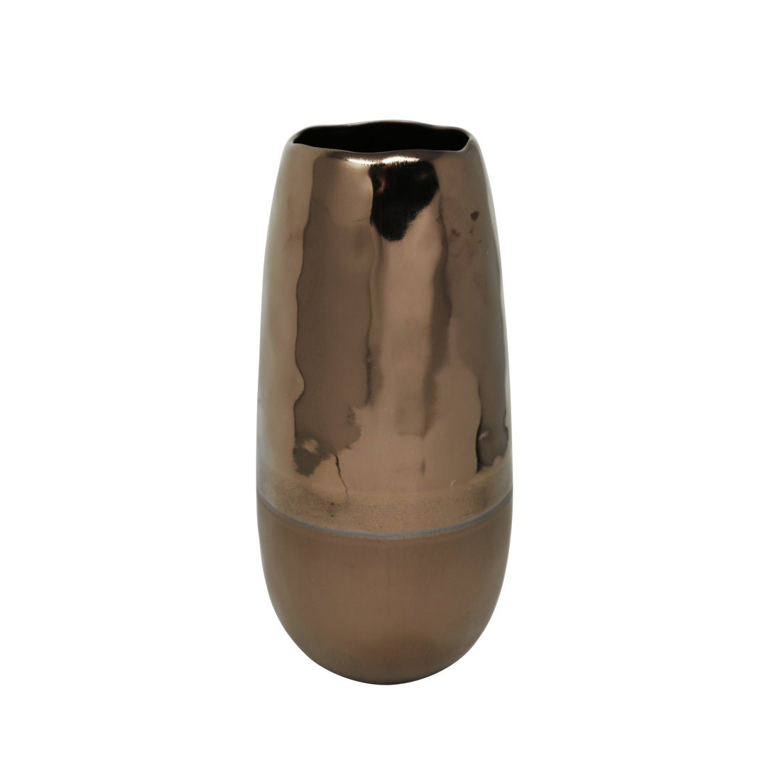 CERAMIC VASE 10.75", 2 TONE BRONZE