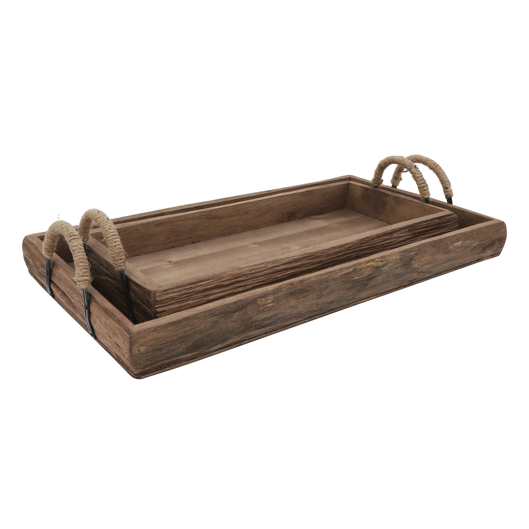 S/2 WOOD TRAYS, BROWN