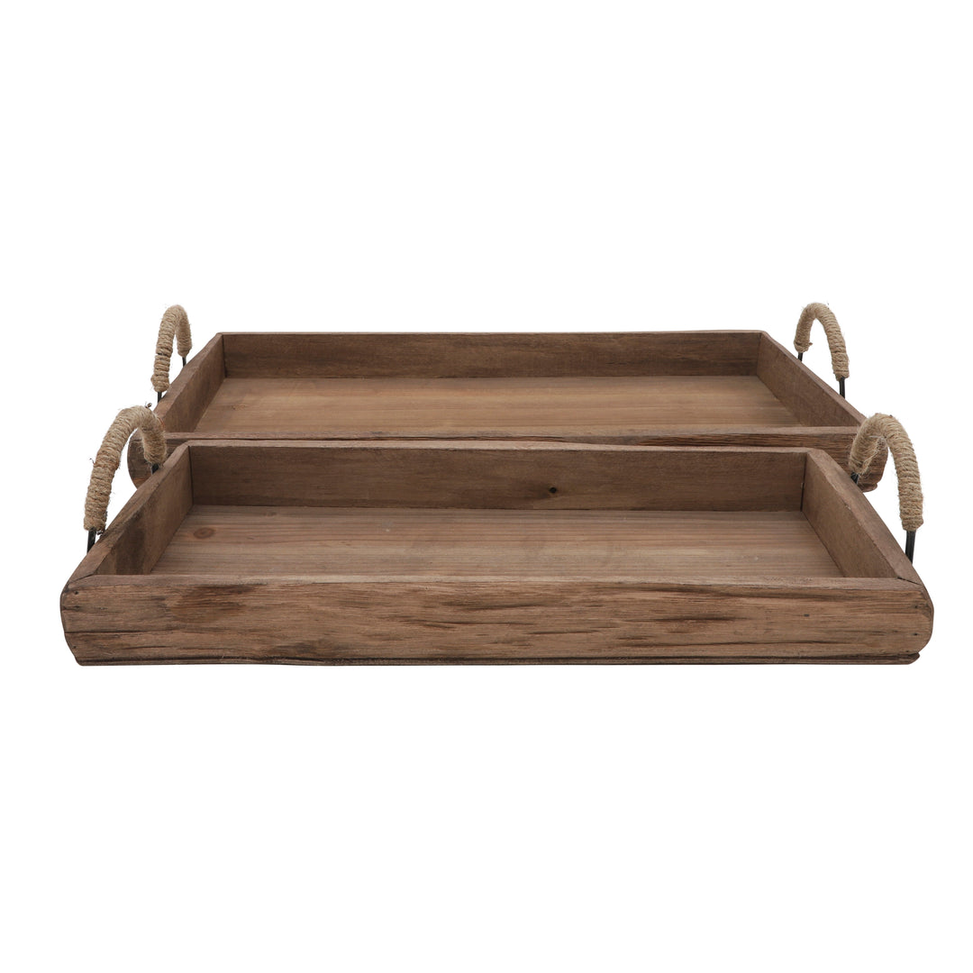S/2 WOOD TRAYS, BROWN