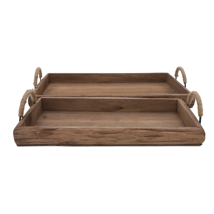 S/2 WOOD TRAYS, BROWN