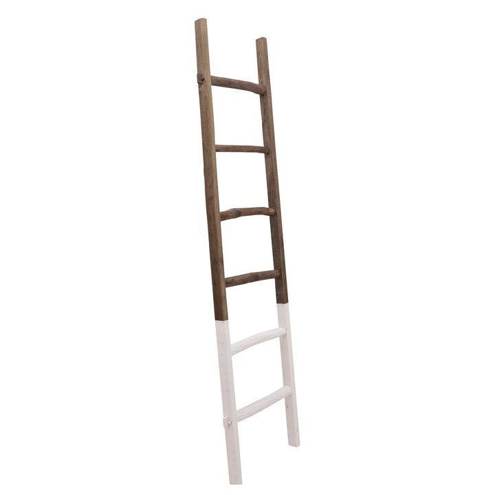 WOODEN , DECORATIVE 76" LADDER, 2-TONE WHITE