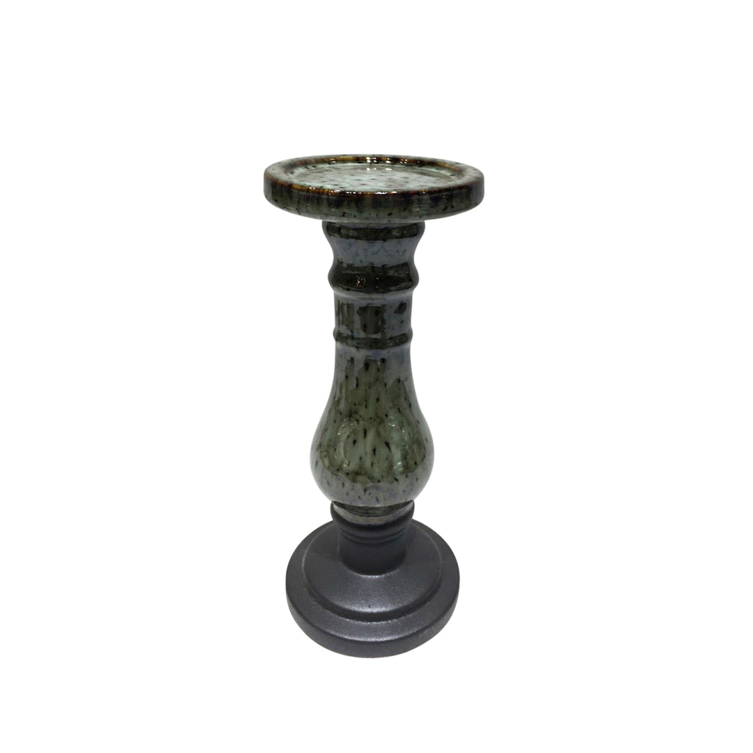 CERAMIC 11" CANDLE HOLDER, GRAY/BLACK