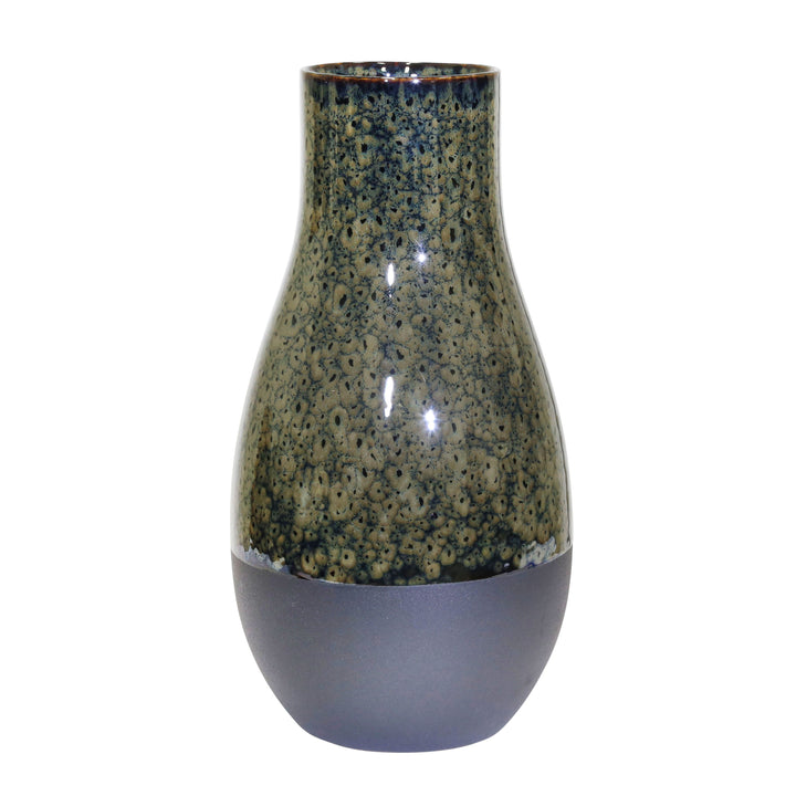 CERAMIC 13.5" VASE, OLIVE/BLACK