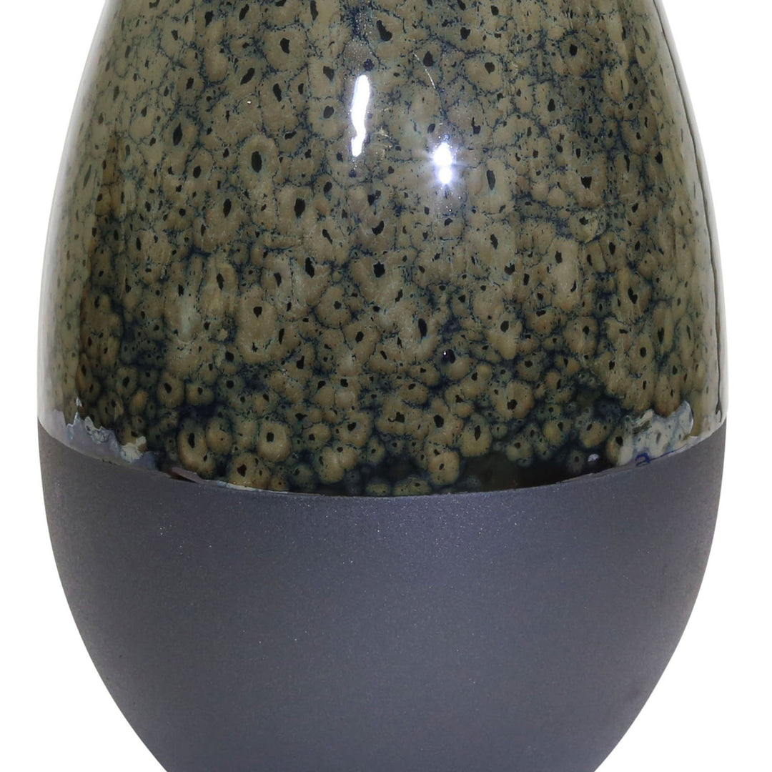 CERAMIC 13.5" VASE, OLIVE/BLACK