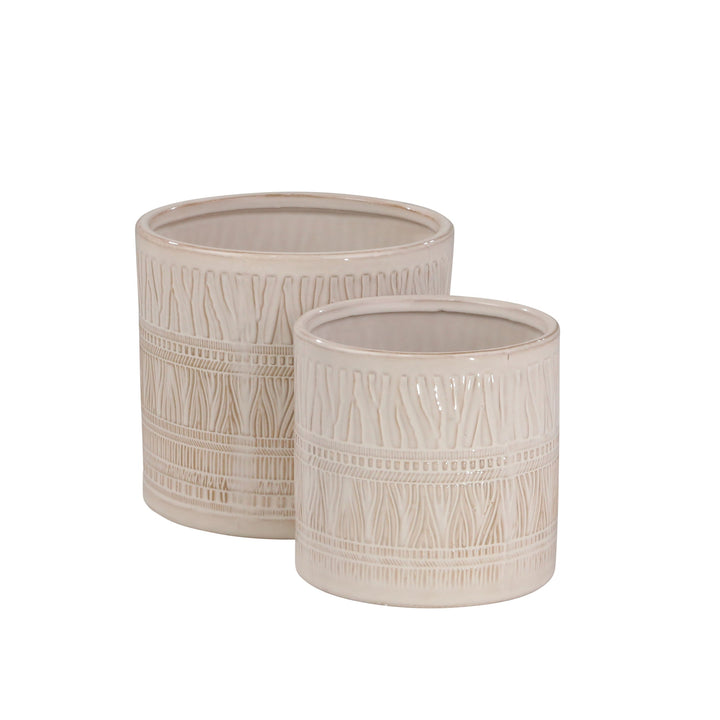 S/2 Ceramic 5/7" Planters, White