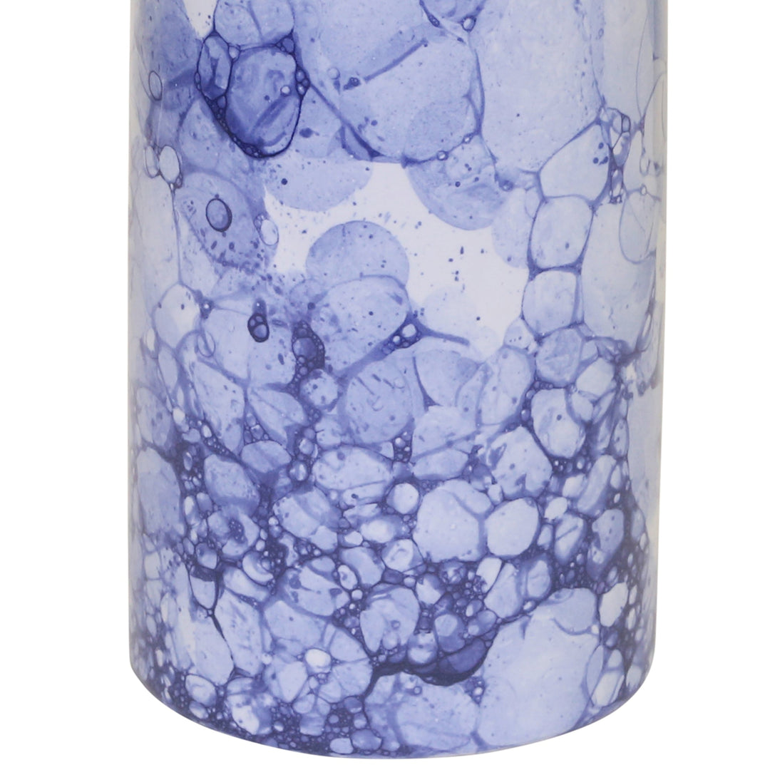 CERAMIC 9" BOTTLE VASE, WHITE/ BLUE