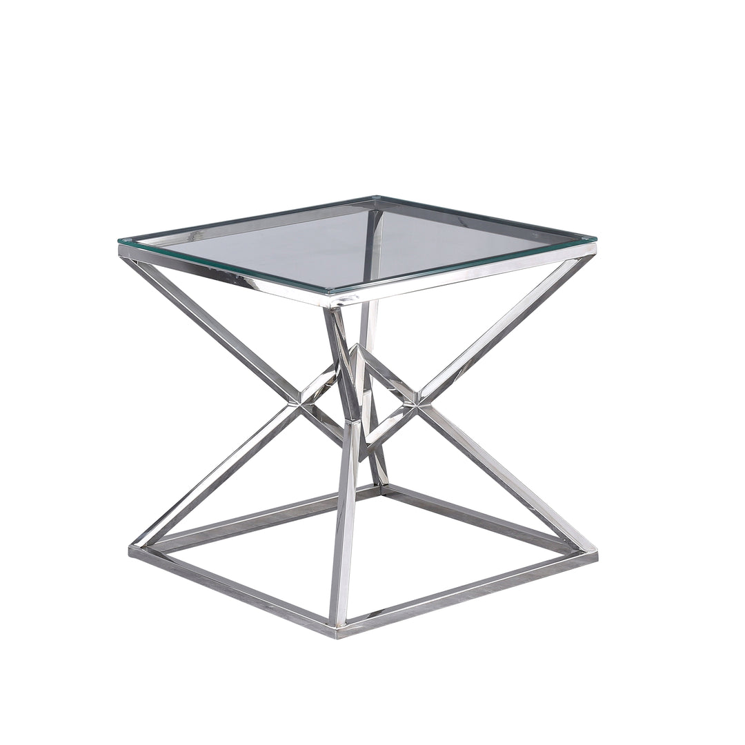 GLASS TOP SIDE TABLE 21.75", SILVER