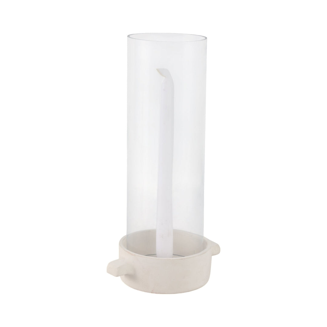 13x7" Terracotta Hurricane Taper Holder, White